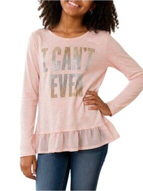 Place Girls Size XL 14 Top Graphic I Cant Even Long Sleeve Ruffle Hem Shirt